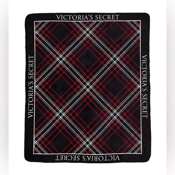 🖤Victoria’s Secret Cozy-Fleece Blanket - Black/Red/White Plaid - NWT - 60” x 50” - Picture 2 of 8